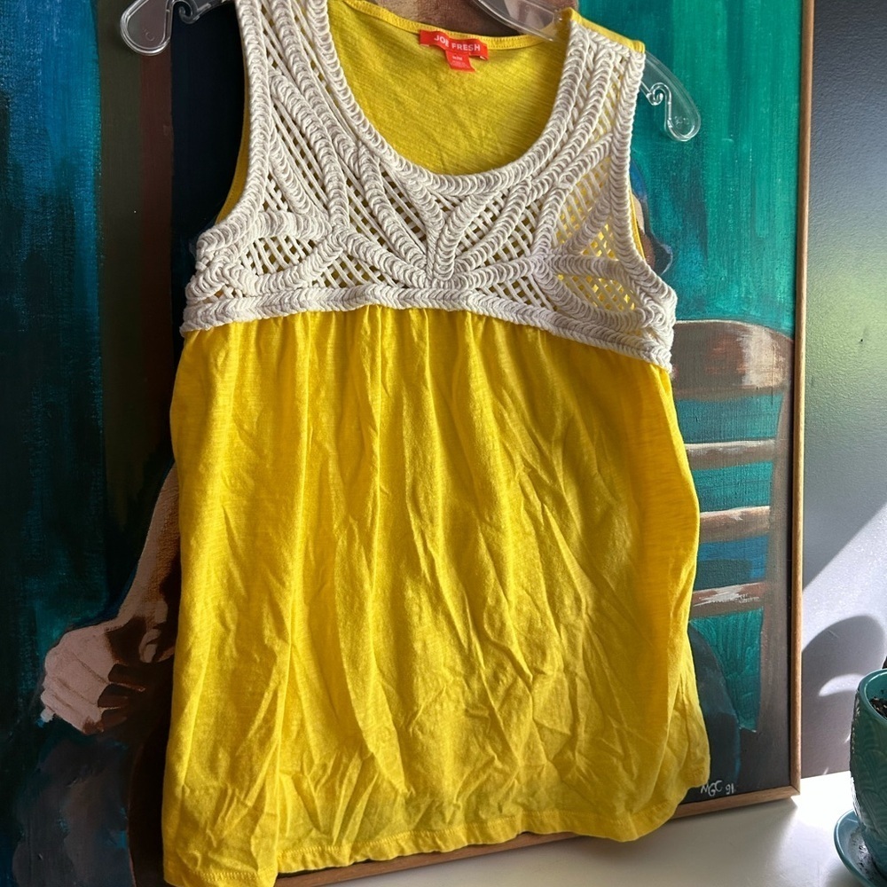 Joe Fresh Yellow Crochet Tank Top Women’s M Boho Sleeveless Summer Blouse - Picture 15 of 16